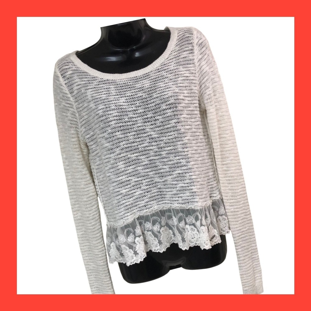 Abercrombie & Fitch Open Knit Crochet Top Lace Boho Fairy Coquette Womens S